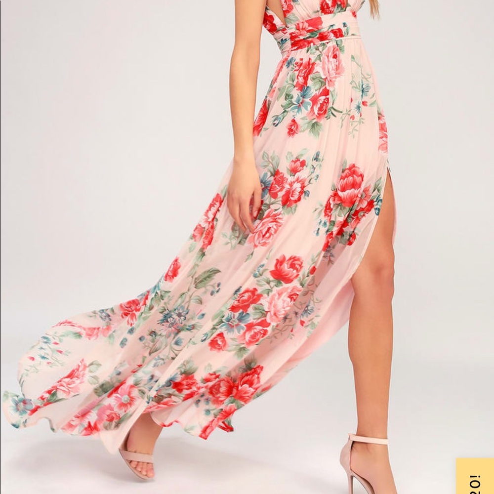 Lulus blush floral maxi formal dress